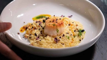 Sea Scallop and Saffron Risotto at the CIA's Savor restaurant in the Pearl District of San Antonio, Texas.